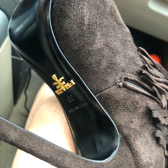 PRADA Dark Brown Fringe Booties Sz 39 - Picture 5 of 11